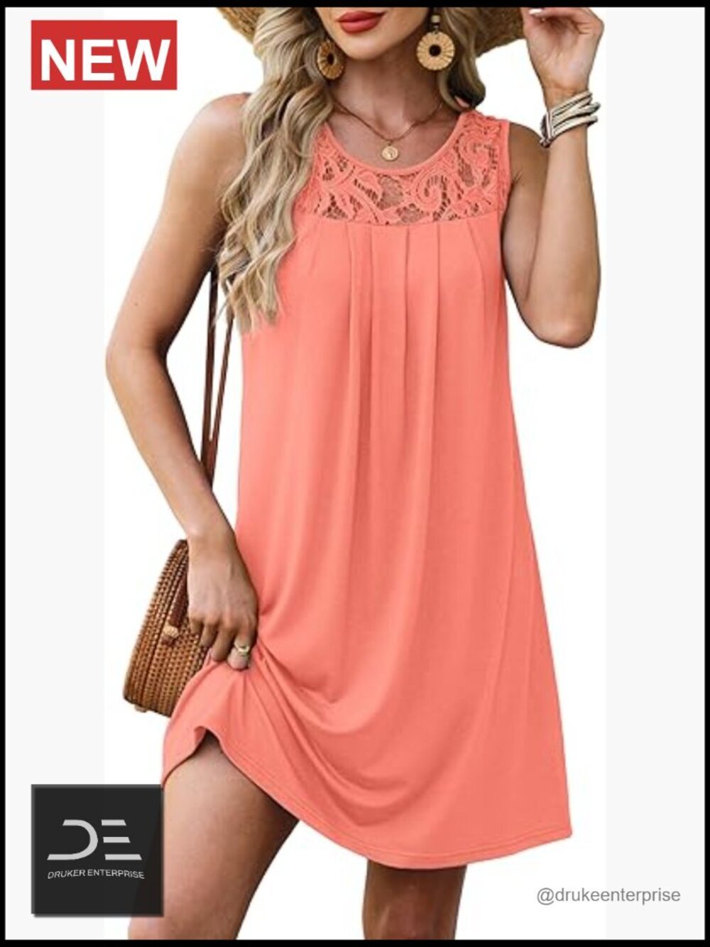 Sleeveless Lace Crewneck Sundress A-Line Beach Cover Up